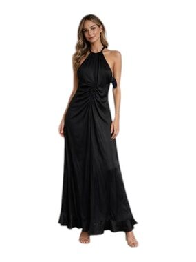 Scoop Black Halter Maxi Dress Ruched Front Size L 12-14 NWT
